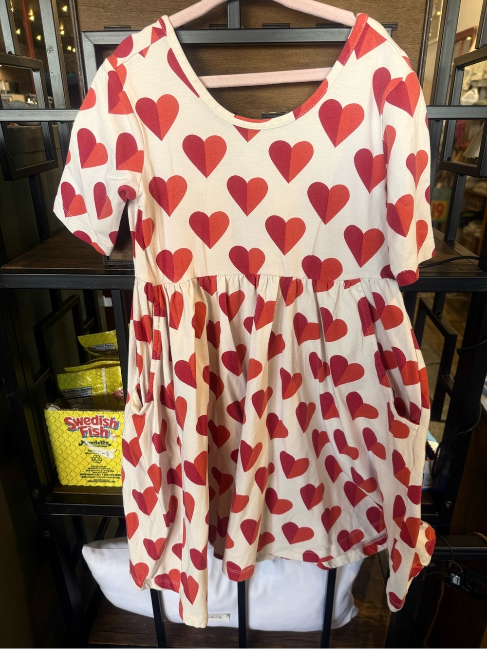 Hanna Andersson Cream Dress with Red Heart Pattern